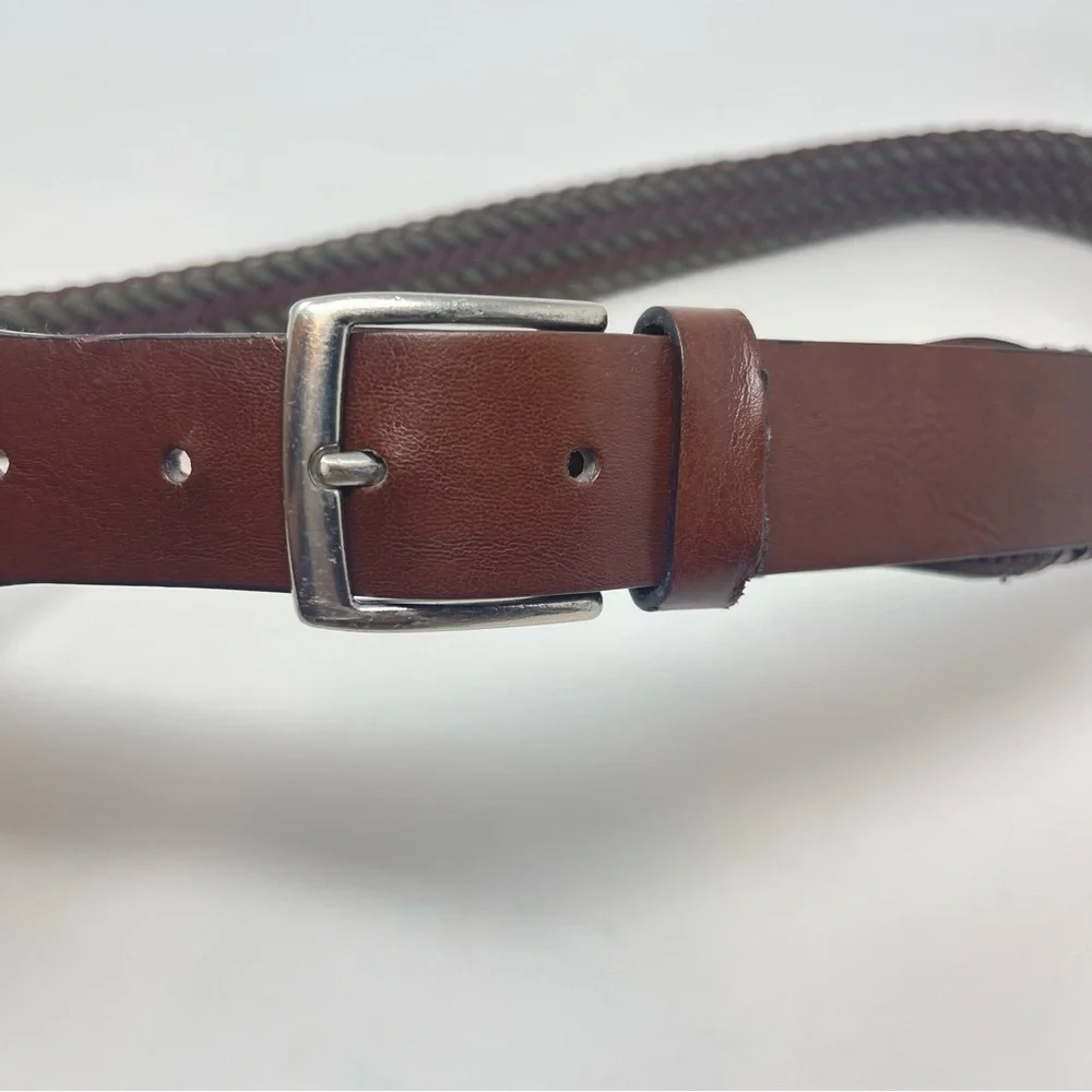 Tommy Hilfiger Handcrafted Braided Vegan Leather Brown &‎ Khaki Belt, Size L